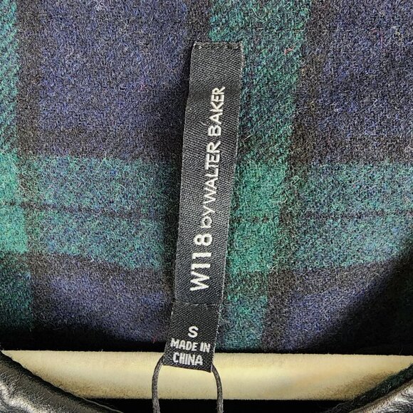 WALTER BAKER 118 Sadie Women's Small Blue Green Plaid Faux Leather Sleeve Jacket - Picture 2 of 15